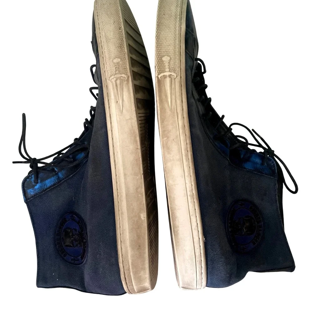 Silver Dagger Metallic Blue + Navy High Top Sneakers Mens 11 RARE Skull Patch‎